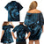 Aloha Hawaii Hammerhead Shark Family Matching Off Shoulder Short Dress and Hawaiian Shirt Blue Kakau and Polynesian Tattoo LT03