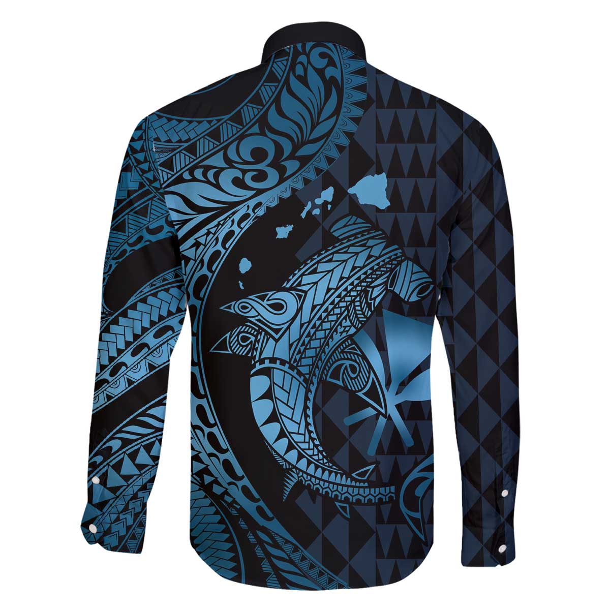 Aloha Hawaii Hammerhead Shark Family Matching Off Shoulder Short Dress and Hawaiian Shirt Blue Kakau and Polynesian Tattoo LT03 - Polynesian Pride