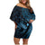 Aloha Hawaii Hammerhead Shark Family Matching Off Shoulder Short Dress and Hawaiian Shirt Blue Kakau and Polynesian Tattoo LT03