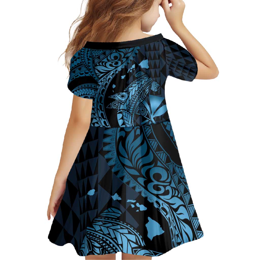 Aloha Hawaii Hammerhead Shark Family Matching Summer Maxi Dress and Hawaiian Shirt Blue Kakau and Polynesian Tattoo LT03 - Polynesian Pride