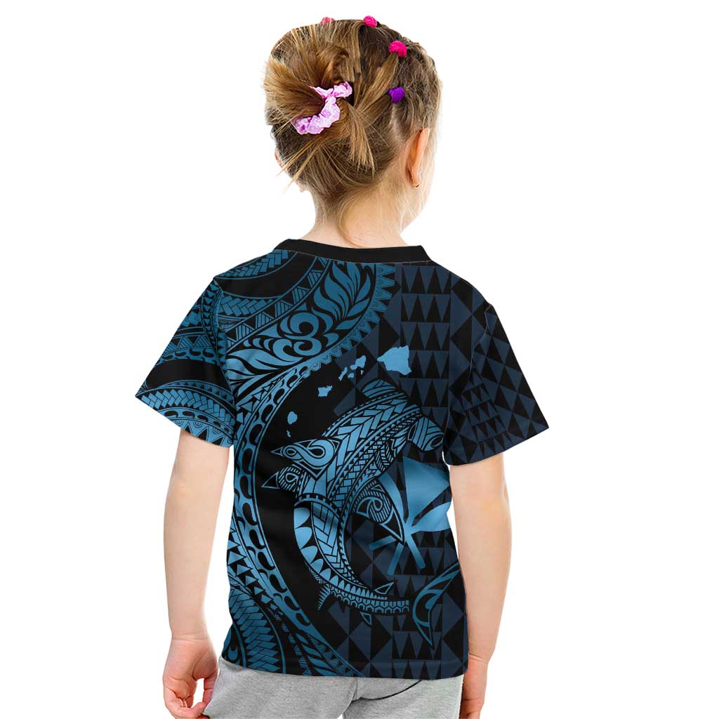 Aloha Hawaii Hammerhead Shark Kid T Shirt Blue Kakau and Polynesian Tattoo LT03
