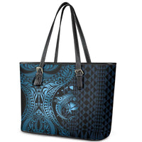 Aloha Hawaii Hammerhead Shark Leather Tote Bag Blue Kakau and Polynesian Tattoo LT03