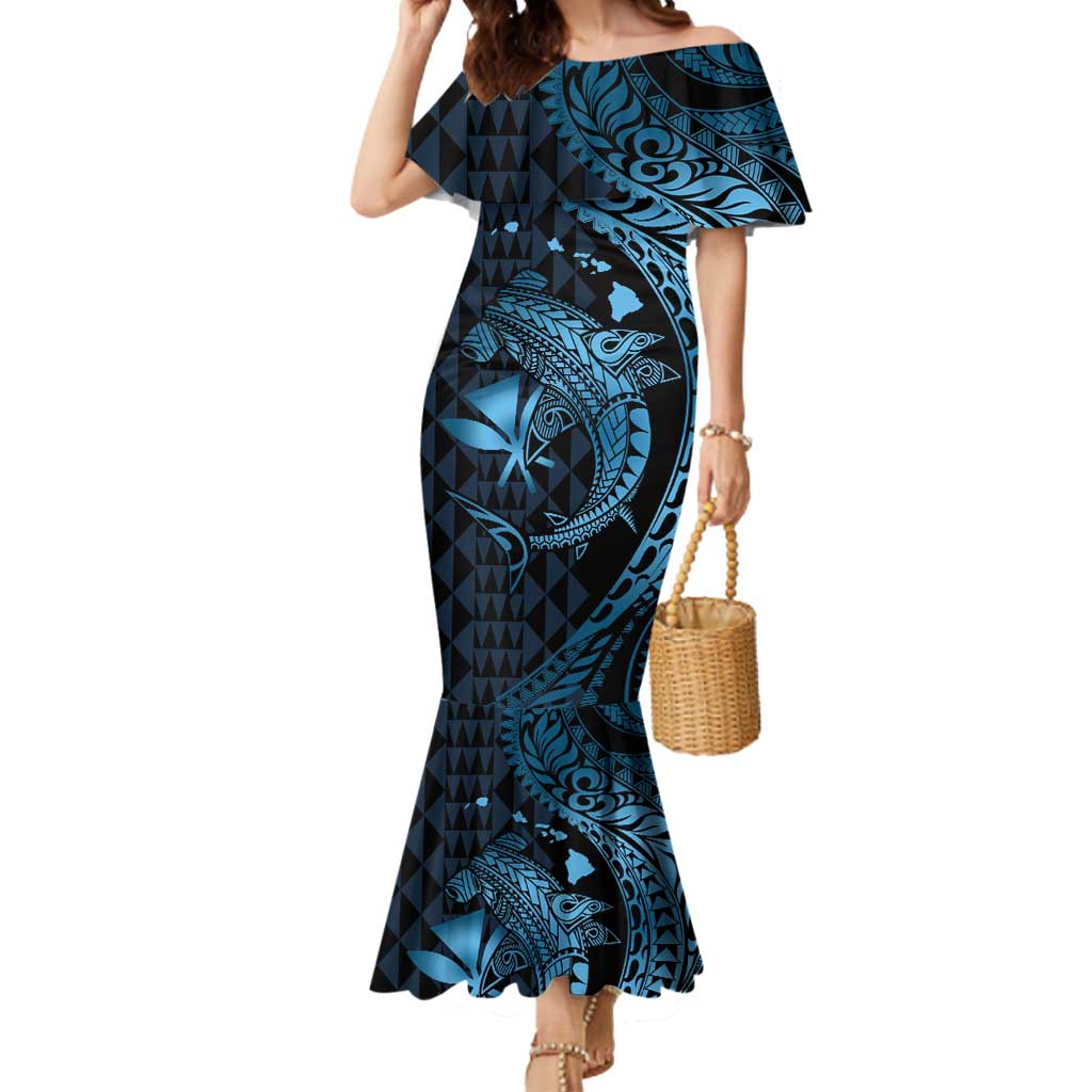 Aloha Hawaii Hammerhead Shark Mermaid Dress Blue Kakau and Polynesian Tattoo LT03 Women Blue - Polynesian Pride