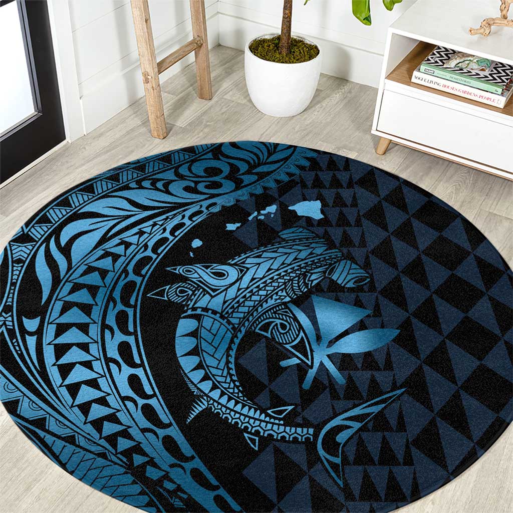 Aloha Hawaii Hammerhead Shark Round Carpet Blue Kakau and Polynesian Tattoo LT03 Blue - Polynesian Pride