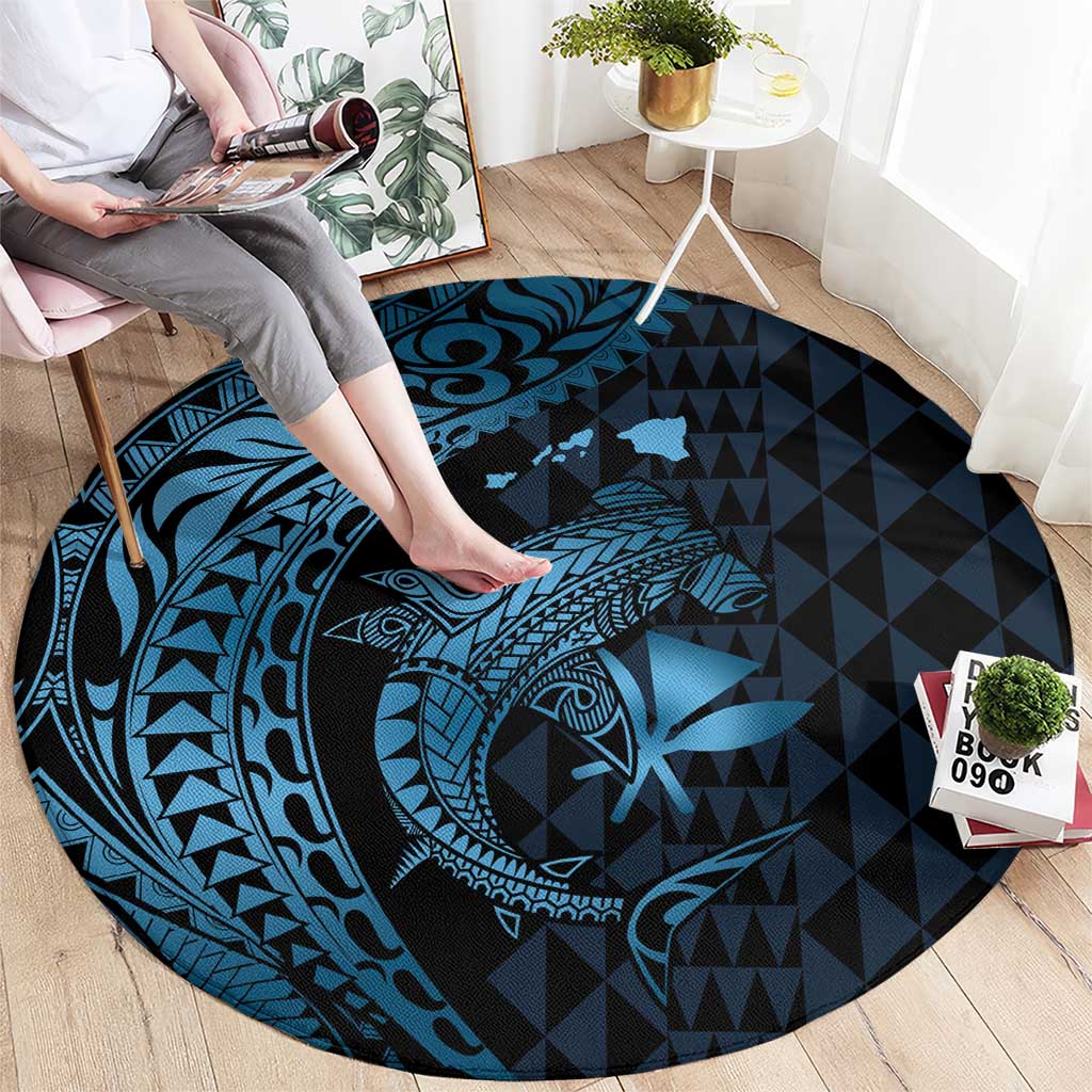 Aloha Hawaii Hammerhead Shark Round Carpet Blue Kakau and Polynesian Tattoo LT03 - Polynesian Pride