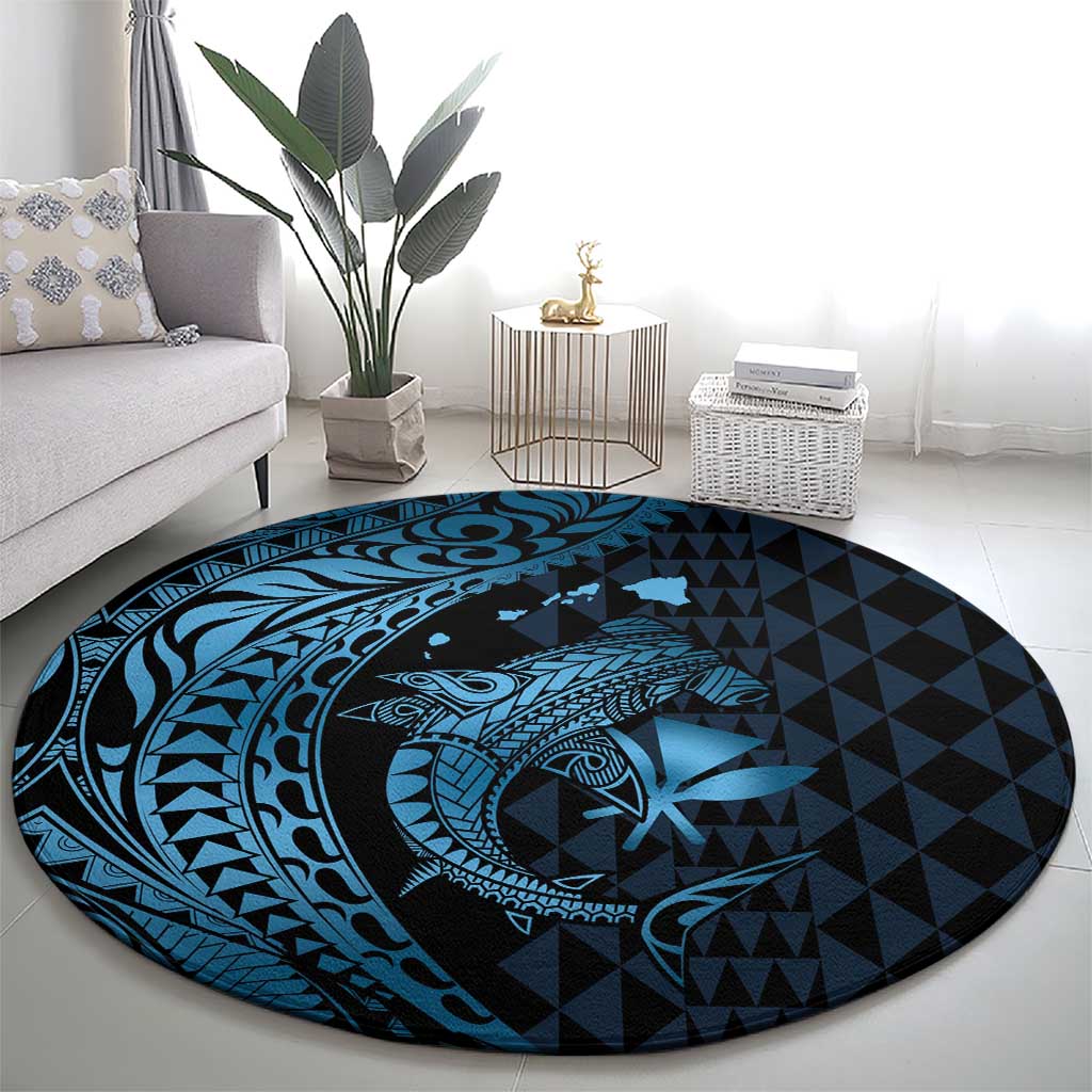 Aloha Hawaii Hammerhead Shark Round Carpet Blue Kakau and Polynesian Tattoo LT03 - Polynesian Pride