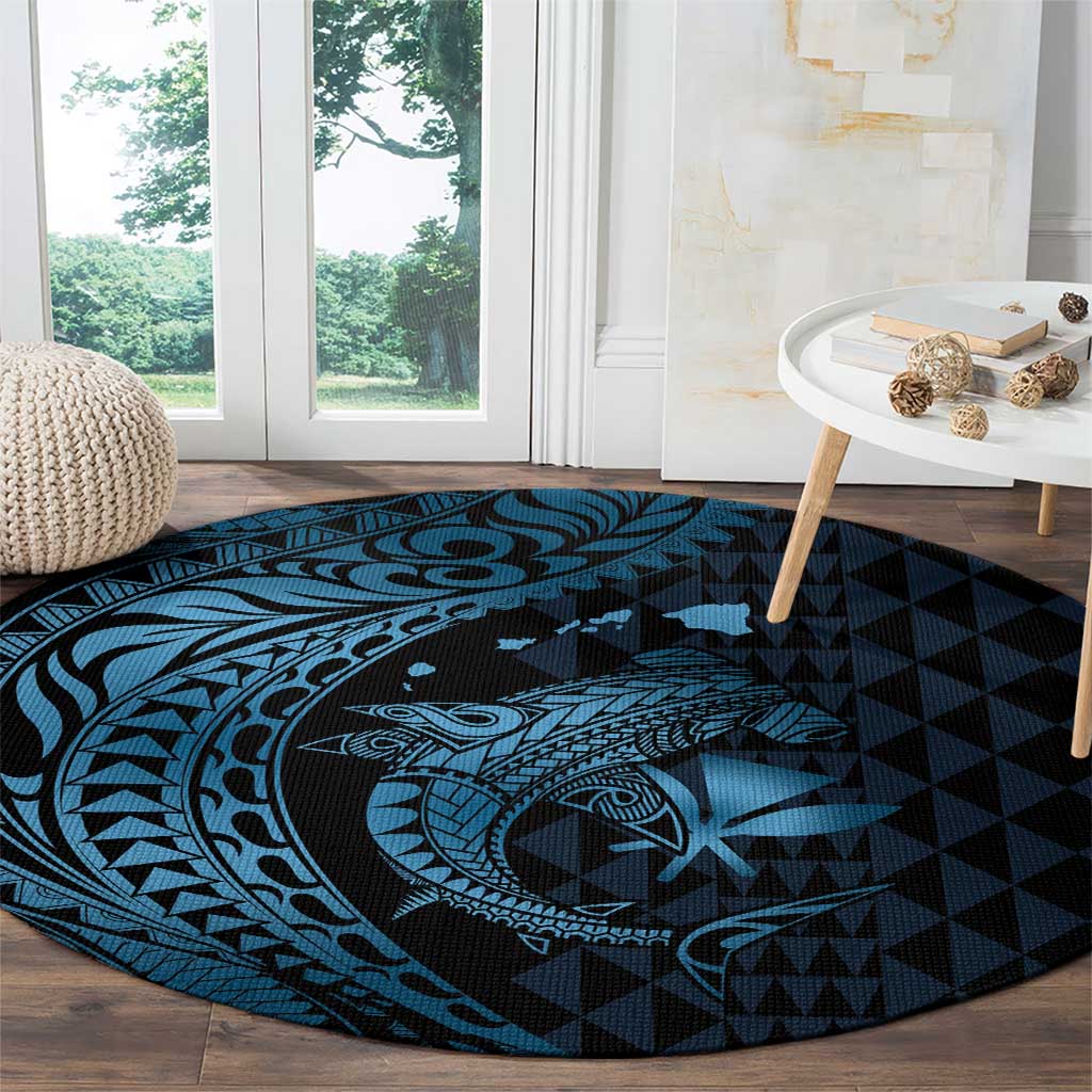 Aloha Hawaii Hammerhead Shark Round Carpet Blue Kakau and Polynesian Tattoo LT03 - Polynesian Pride