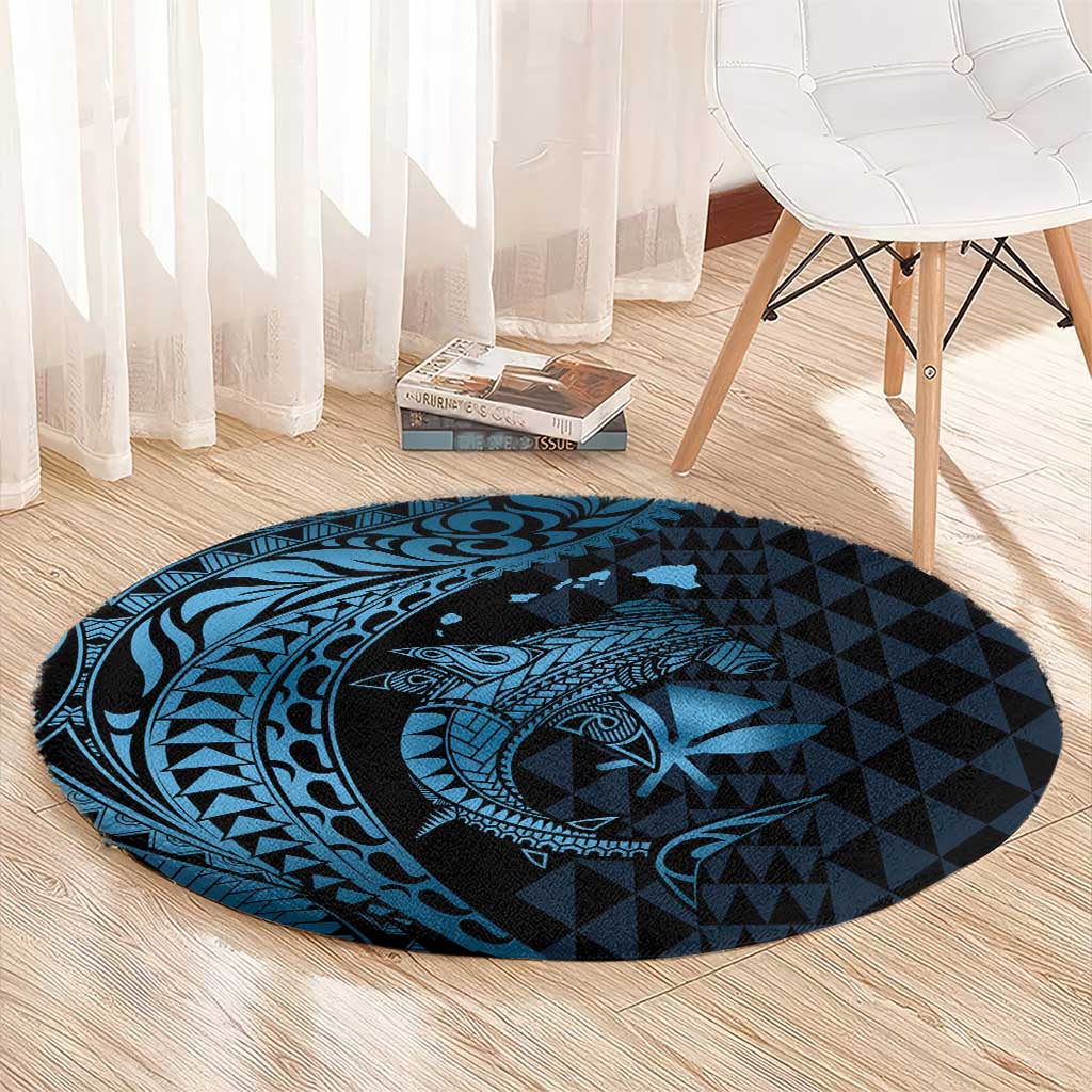 Aloha Hawaii Hammerhead Shark Round Carpet Blue Kakau and Polynesian Tattoo LT03 - Polynesian Pride