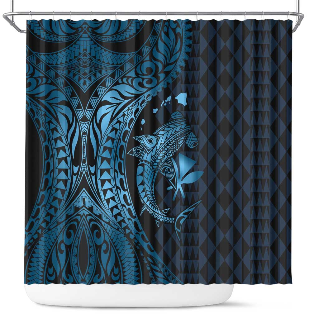 Aloha Hawaii Hammerhead Shark Shower Curtain Blue Kakau and Polynesian Tattoo LT03 Blue - Polynesian Pride