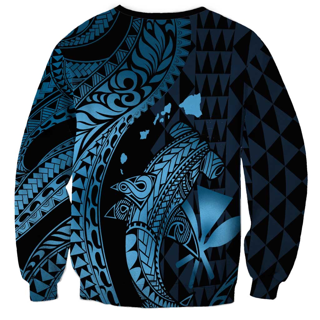 Aloha Hawaii Hammerhead Shark Sweatshirt Blue Kakau and Polynesian Tattoo LT03 - Polynesian Pride