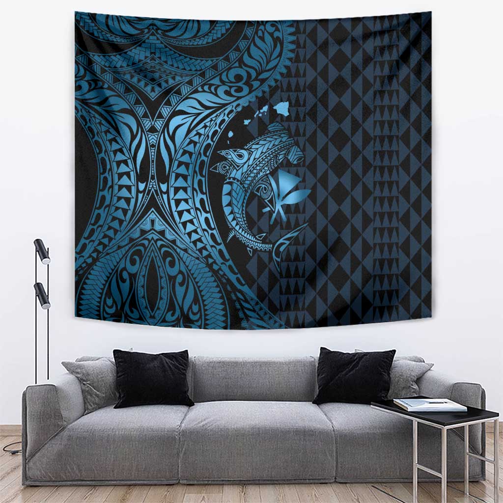 Aloha Hawaii Hammerhead Shark Tapestry Blue Kakau and Polynesian Tattoo LT03 Blue - Polynesian Pride
