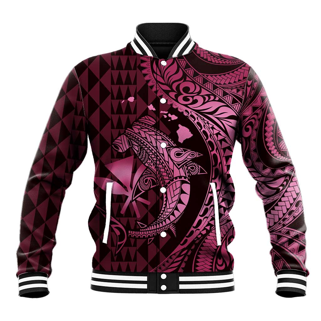 Aloha Hawaii Hammerhead Shark Baseball Jacket Pink Kakau and Polynesian Tattoo LT03