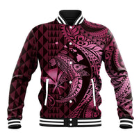 Aloha Hawaii Hammerhead Shark Baseball Jacket Pink Kakau and Polynesian Tattoo LT03