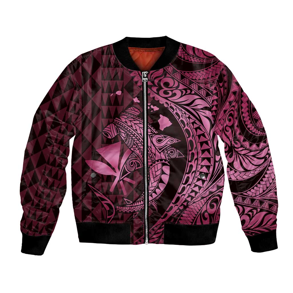 Aloha Hawaii Hammerhead Shark Bomber Jacket Pink Kakau and Polynesian Tattoo LT03 Unisex Pink - Polynesian Pride