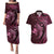 Aloha Hawaii Hammerhead Shark Couples Matching Puletasi and Hawaiian Shirt Pink Kakau and Polynesian Tattoo LT03