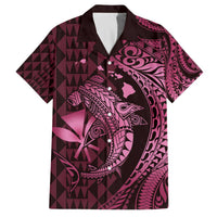 Aloha Hawaii Hammerhead Shark Family Matching Off The Shoulder Long Sleeve Dress and Hawaiian Shirt Pink Kakau and Polynesian Tattoo LT03 Dad's Shirt - Short Sleeve Pink - Polynesian Pride