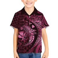 Aloha Hawaii Hammerhead Shark Family Matching Off The Shoulder Long Sleeve Dress and Hawaiian Shirt Pink Kakau and Polynesian Tattoo LT03 Son's Shirt Pink - Polynesian Pride