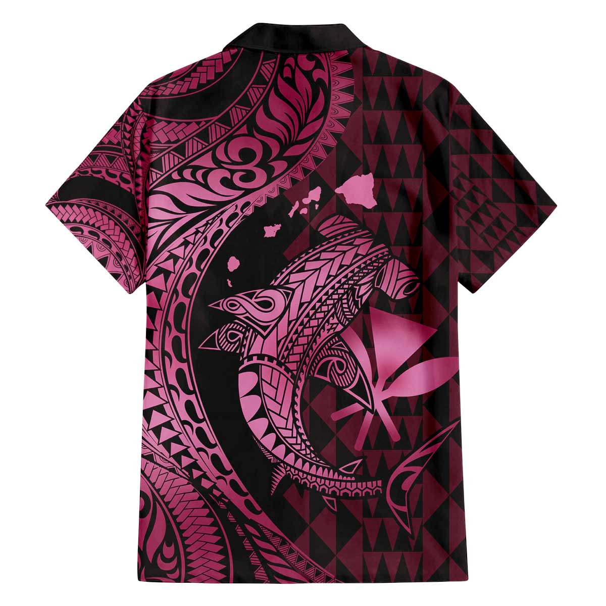 Aloha Hawaii Hammerhead Shark Family Matching Off Shoulder Short Dress and Hawaiian Shirt Pink Kakau and Polynesian Tattoo LT03 - Polynesian Pride