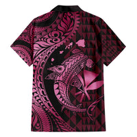 Aloha Hawaii Hammerhead Shark Family Matching Short Sleeve Bodycon Dress and Hawaiian Shirt Pink Kakau and Polynesian Tattoo LT03