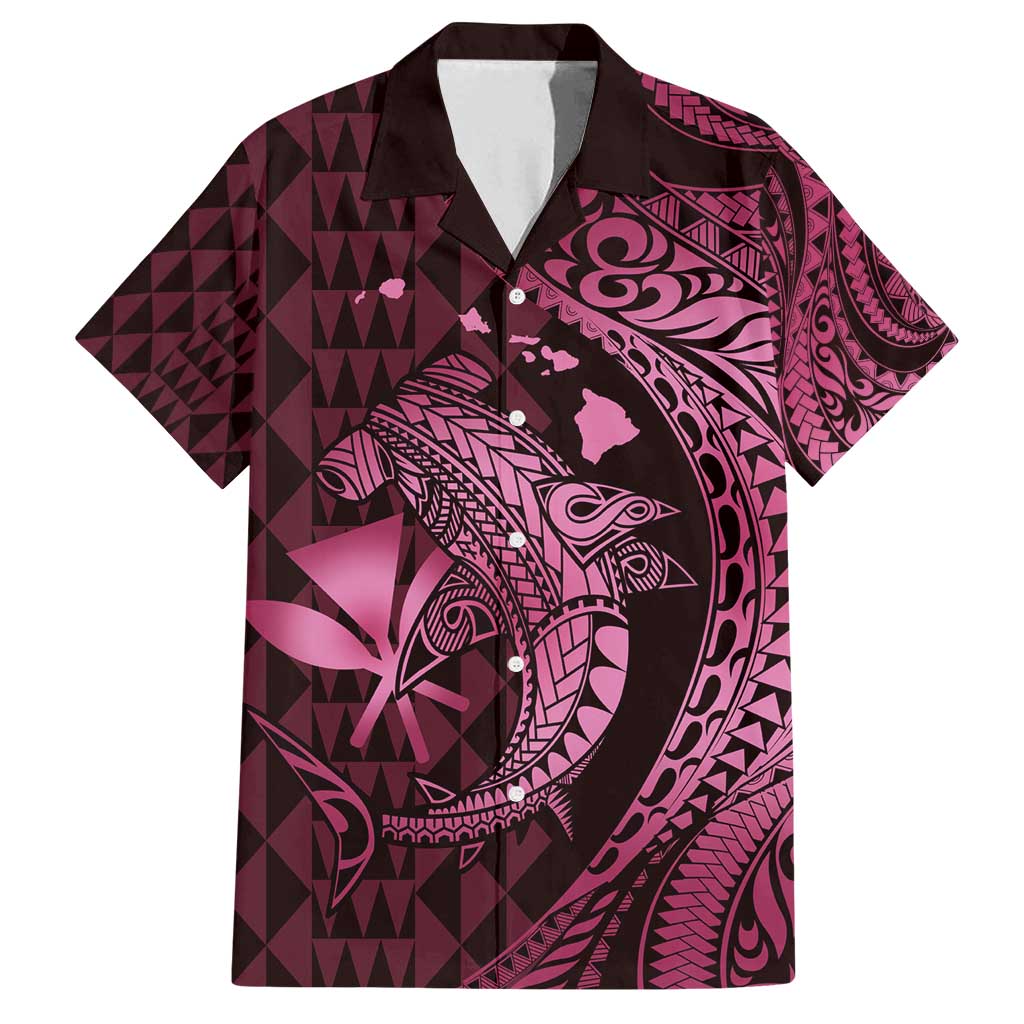 Aloha Hawaii Hammerhead Shark Family Matching Summer Maxi Dress and Hawaiian Shirt Pink Kakau and Polynesian Tattoo LT03 Dad's Shirt - Short Sleeve Pink - Polynesian Pride