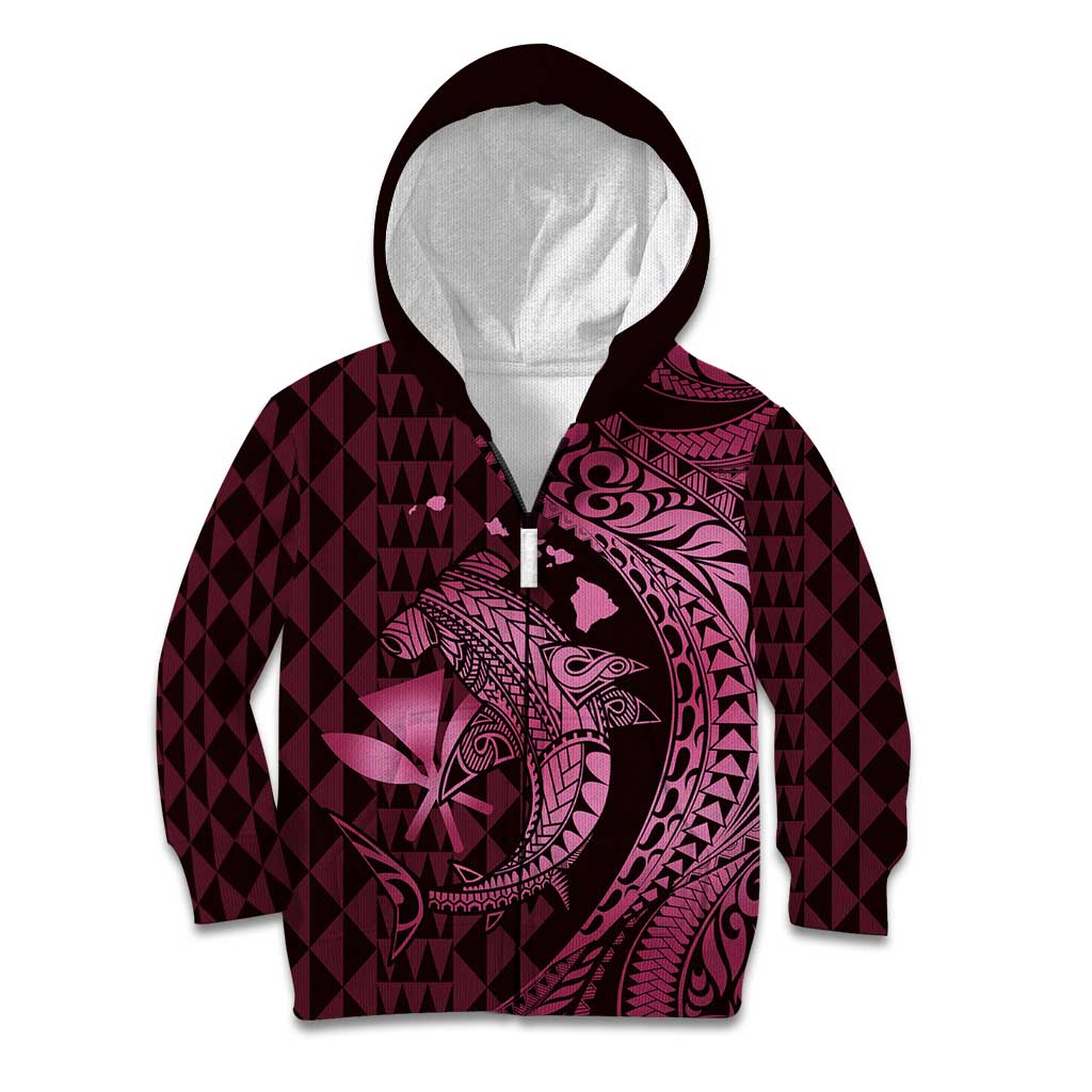 Aloha Hawaii Hammerhead Shark Kid Hoodie Pink Kakau and Polynesian Tattoo LT03