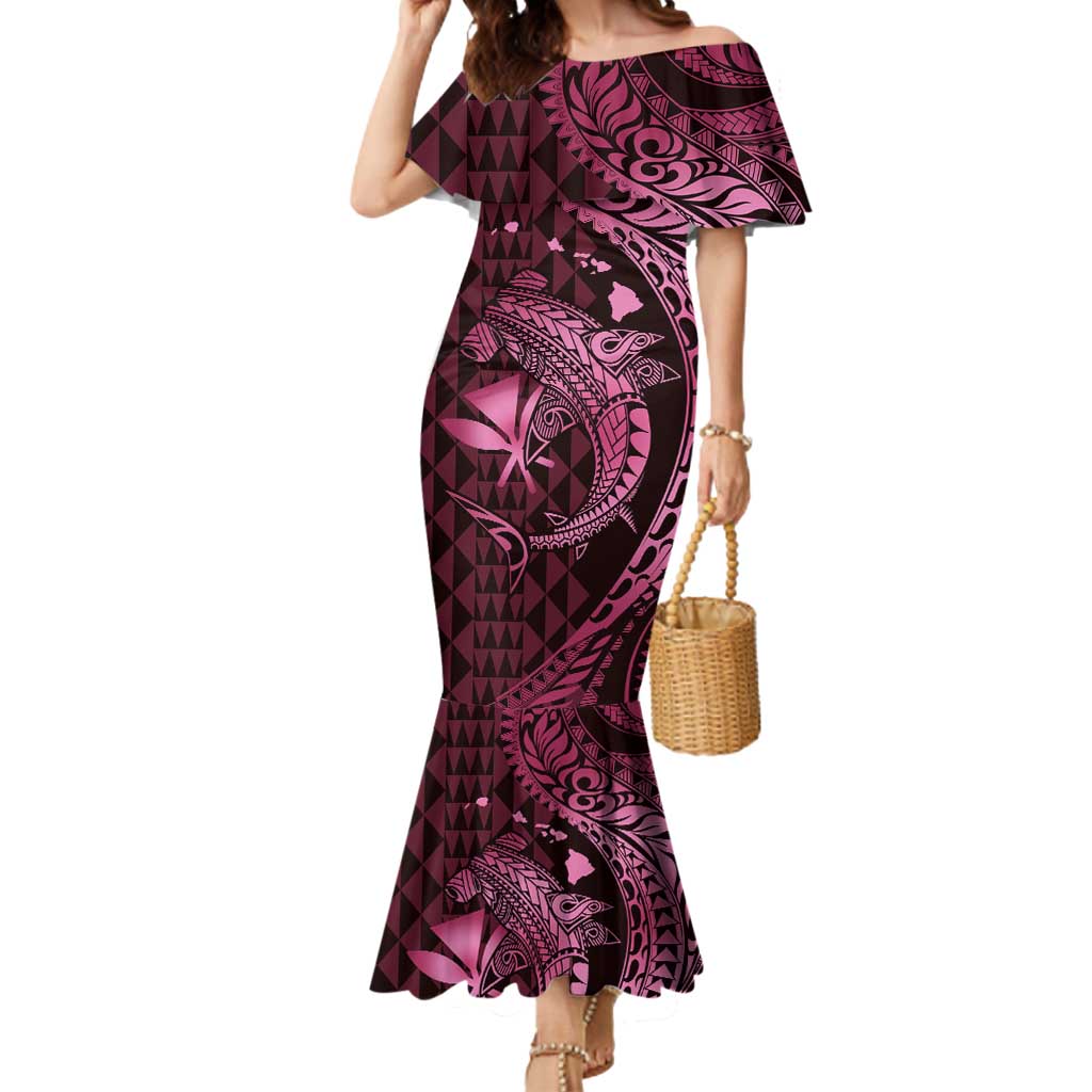 Aloha Hawaii Hammerhead Shark Mermaid Dress Pink Kakau and Polynesian Tattoo LT03 Women Pink - Polynesian Pride