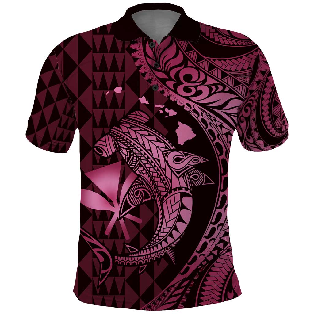 Aloha Hawaii Hammerhead Shark Polo Shirt Pink Kakau and Polynesian Tattoo LT03