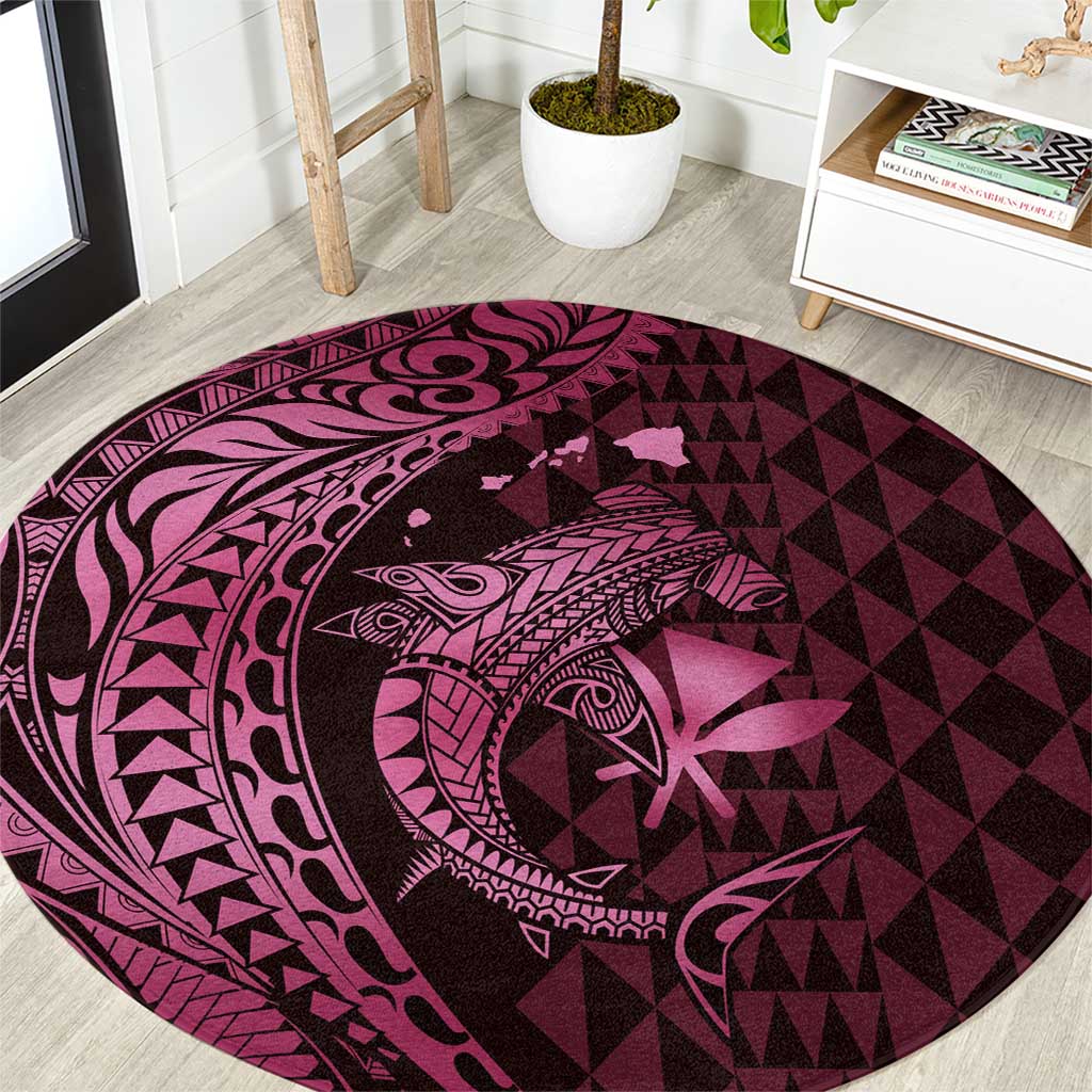 Aloha Hawaii Hammerhead Shark Round Carpet Pink Kakau and Polynesian Tattoo LT03 Pink - Polynesian Pride