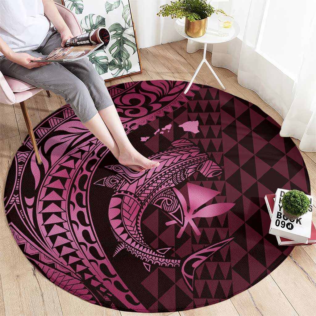 Aloha Hawaii Hammerhead Shark Round Carpet Pink Kakau and Polynesian Tattoo LT03 - Polynesian Pride