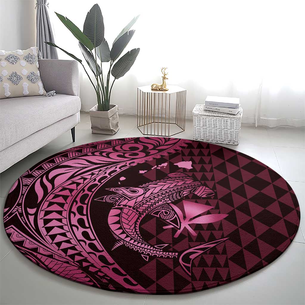 Aloha Hawaii Hammerhead Shark Round Carpet Pink Kakau and Polynesian Tattoo LT03 - Polynesian Pride