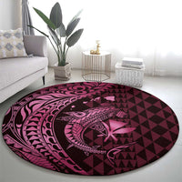 Aloha Hawaii Hammerhead Shark Round Carpet Pink Kakau and Polynesian Tattoo LT03 - Polynesian Pride