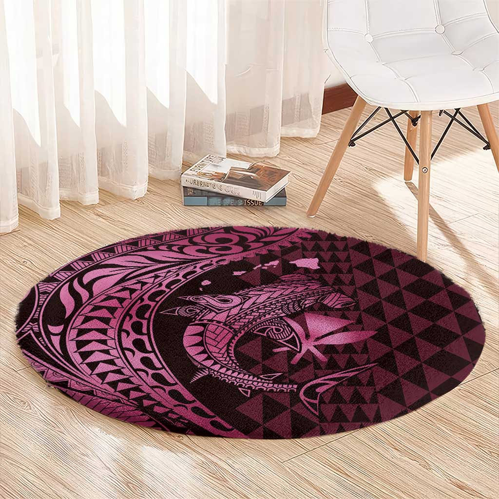 Aloha Hawaii Hammerhead Shark Round Carpet Pink Kakau and Polynesian Tattoo LT03 - Polynesian Pride