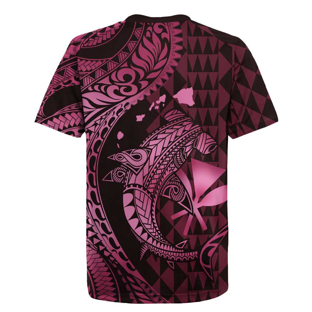 Aloha Hawaii Hammerhead Shark Rugby Jersey Pink Kakau and Polynesian Tattoo LT03