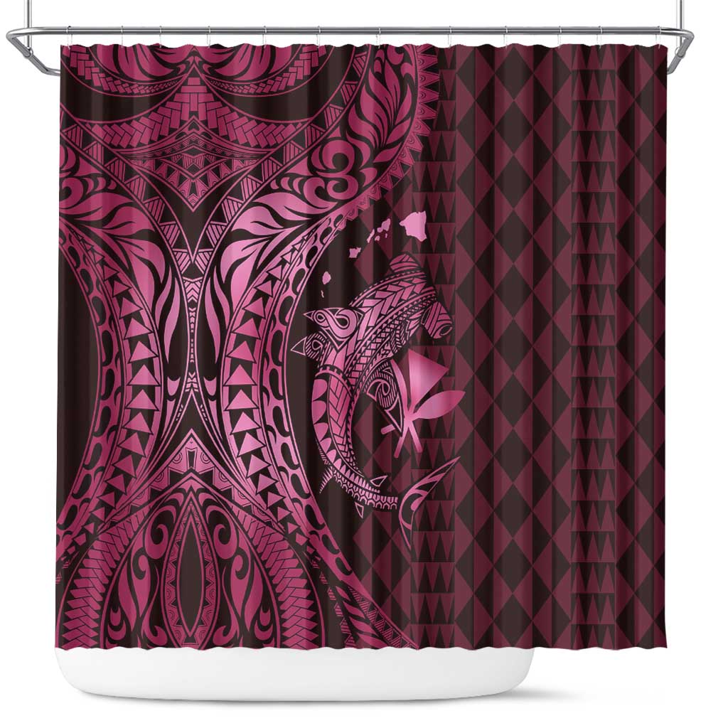 Aloha Hawaii Hammerhead Shark Shower Curtain Pink Kakau and Polynesian Tattoo LT03 Pink - Polynesian Pride