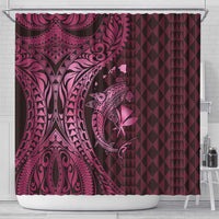 Aloha Hawaii Hammerhead Shark Shower Curtain Pink Kakau and Polynesian Tattoo LT03