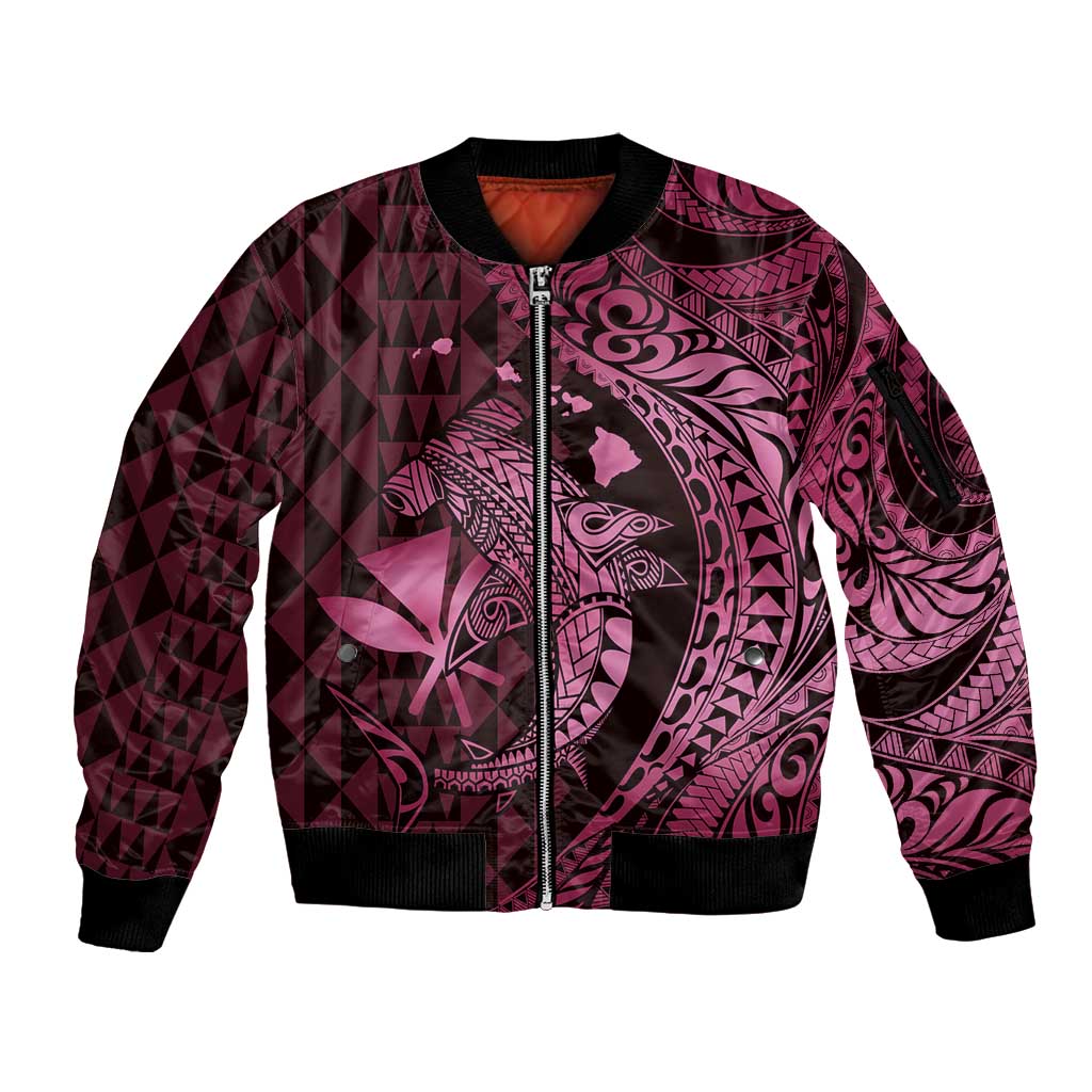 Aloha Hawaii Hammerhead Shark Sleeve Zip Bomber Jacket Pink Kakau and Polynesian Tattoo LT03 Unisex Pink - Polynesian Pride