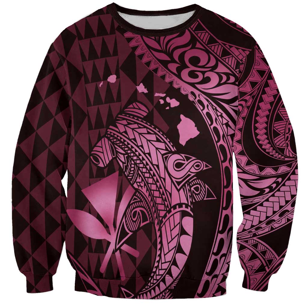 Aloha Hawaii Hammerhead Shark Sweatshirt Pink Kakau and Polynesian Tattoo LT03