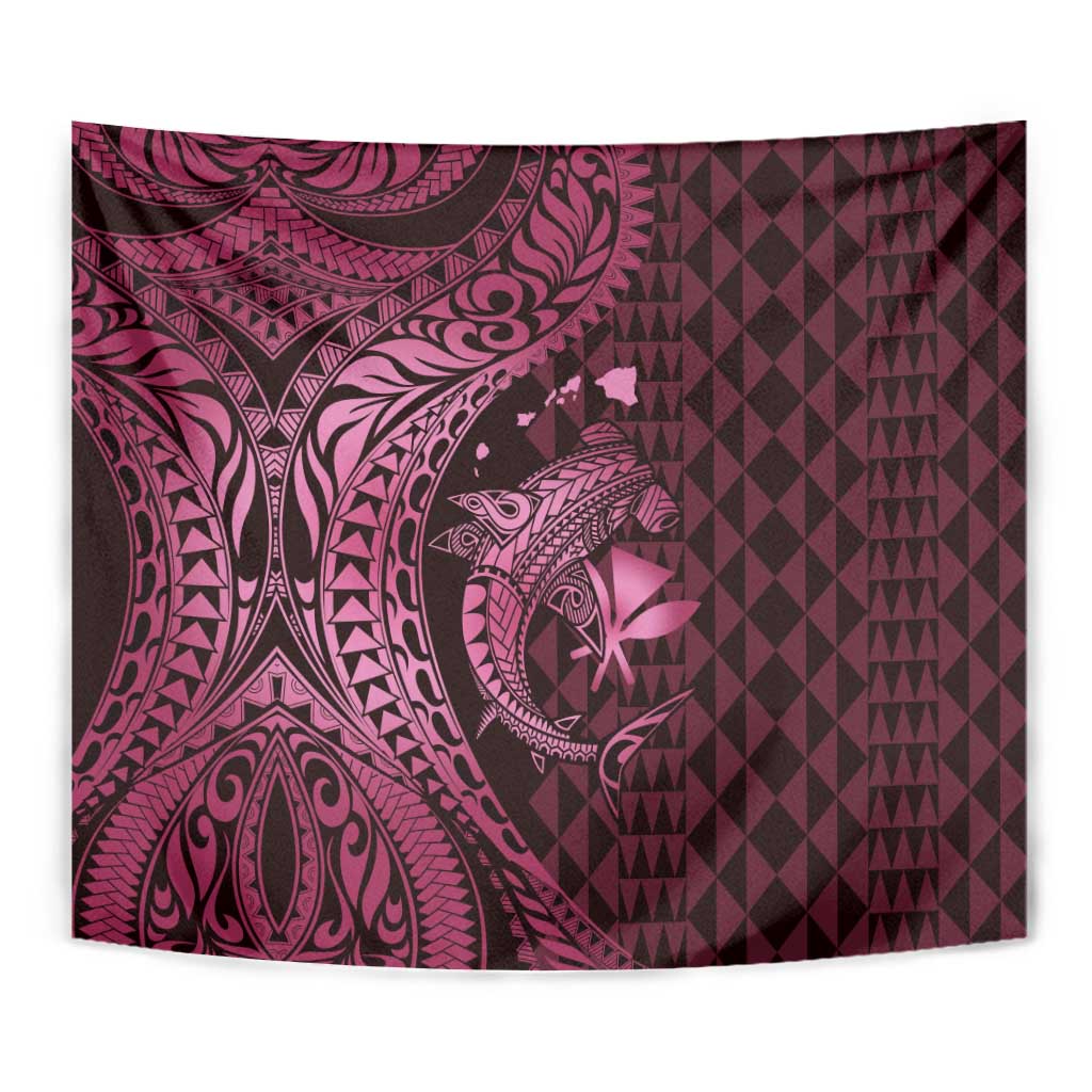 Aloha Hawaii Hammerhead Shark Tapestry Pink Kakau and Polynesian Tattoo LT03