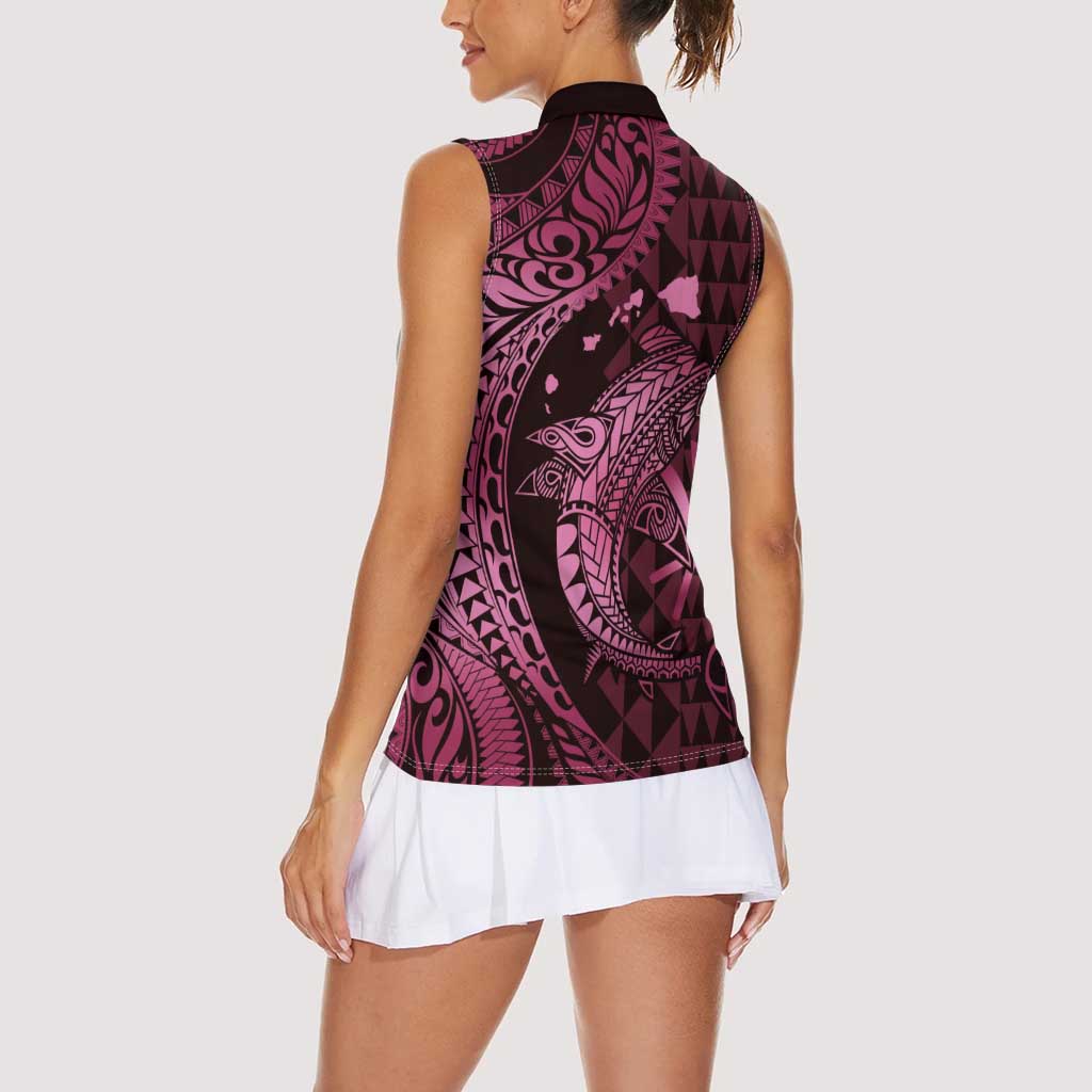 Aloha Hawaii Hammerhead Shark Women Sleeveless Polo Shirt Pink Kakau and Polynesian Tattoo LT03