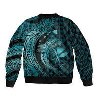 Aloha Hawaii Hammerhead Shark Bomber Jacket Turquoise Kakau and Polynesian Tattoo LT03