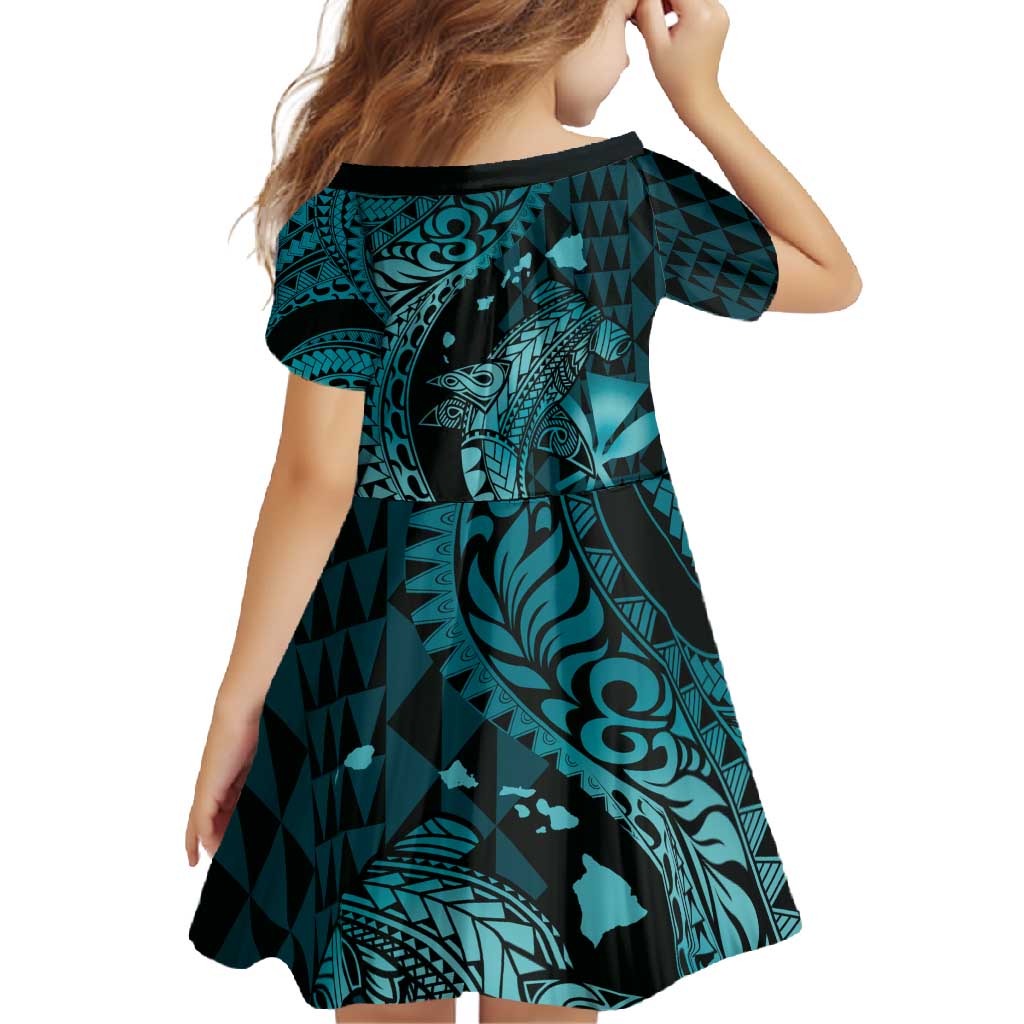 Aloha Hawaii Hammerhead Shark Family Matching Mermaid Dress and Hawaiian Shirt Turquoise Kakau and Polynesian Tattoo LT03 - Polynesian Pride