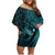 Aloha Hawaii Hammerhead Shark Family Matching Off Shoulder Short Dress and Hawaiian Shirt Turquoise Kakau and Polynesian Tattoo LT03