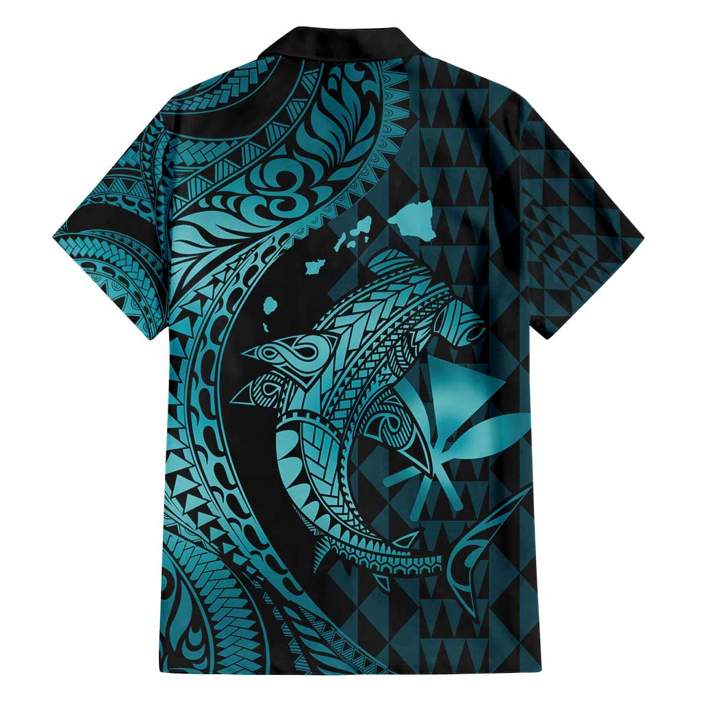 Aloha Hawaii Hammerhead Shark Family Matching Tank Maxi Dress and Hawaiian Shirt Turquoise Kakau and Polynesian Tattoo LT03 - Polynesian Pride