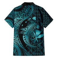 Aloha Hawaii Hammerhead Shark Family Matching Tank Maxi Dress and Hawaiian Shirt Turquoise Kakau and Polynesian Tattoo LT03 - Polynesian Pride