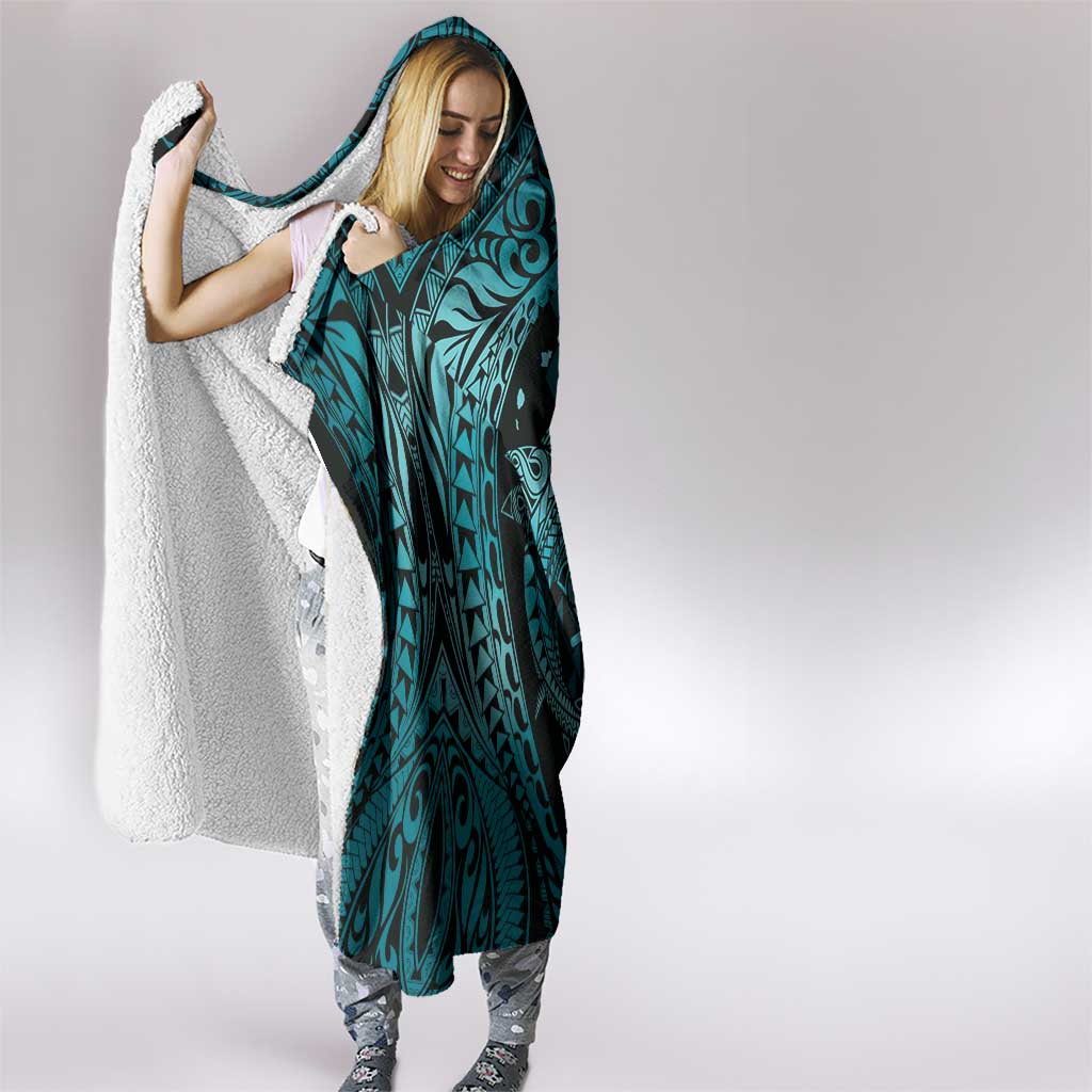 Aloha Hawaii Hammerhead Shark Hooded Blanket Turquoise Kakau and Polynesian Tattoo LT03 - Polynesian Pride