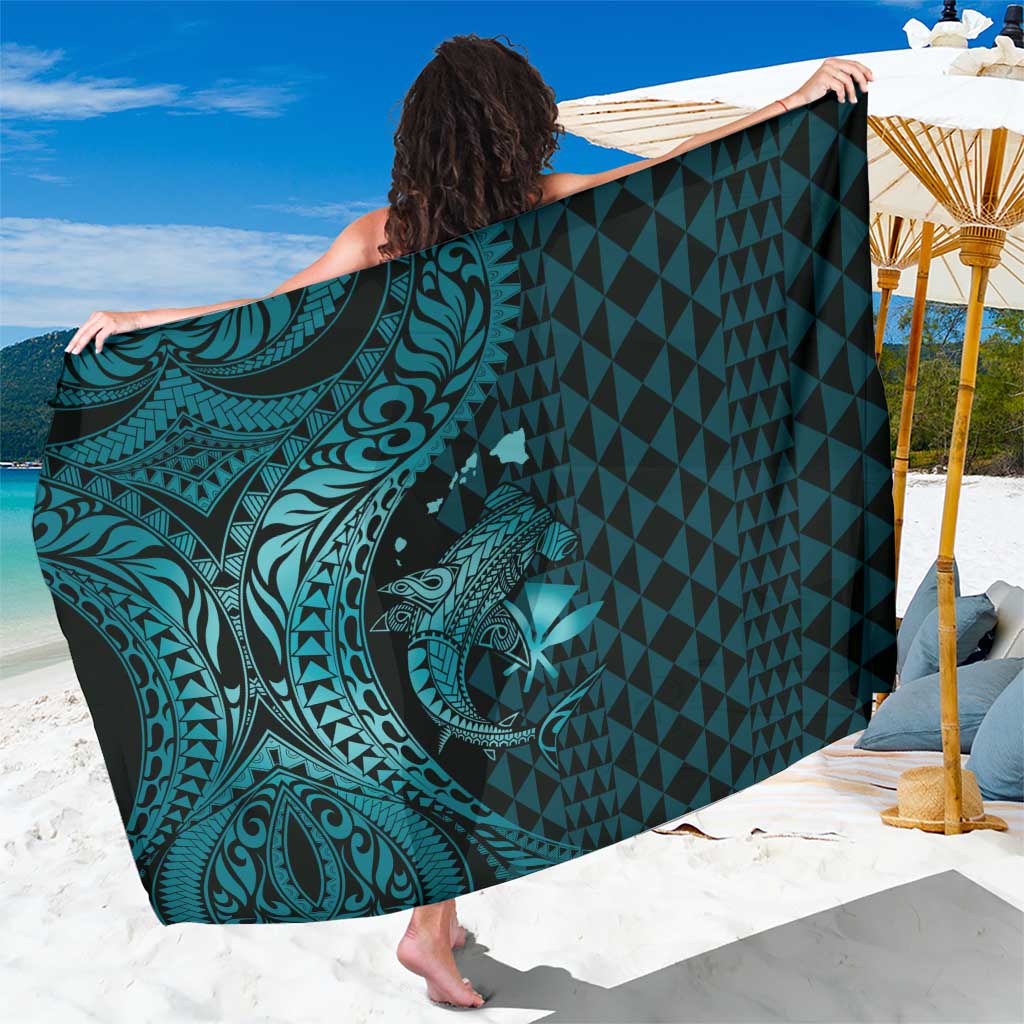 Aloha Hawaii Hammerhead Shark Sarong Turquoise Kakau and Polynesian Tattoo LT03 One Size 44 x 66 inches Turquoise - Polynesian Pride