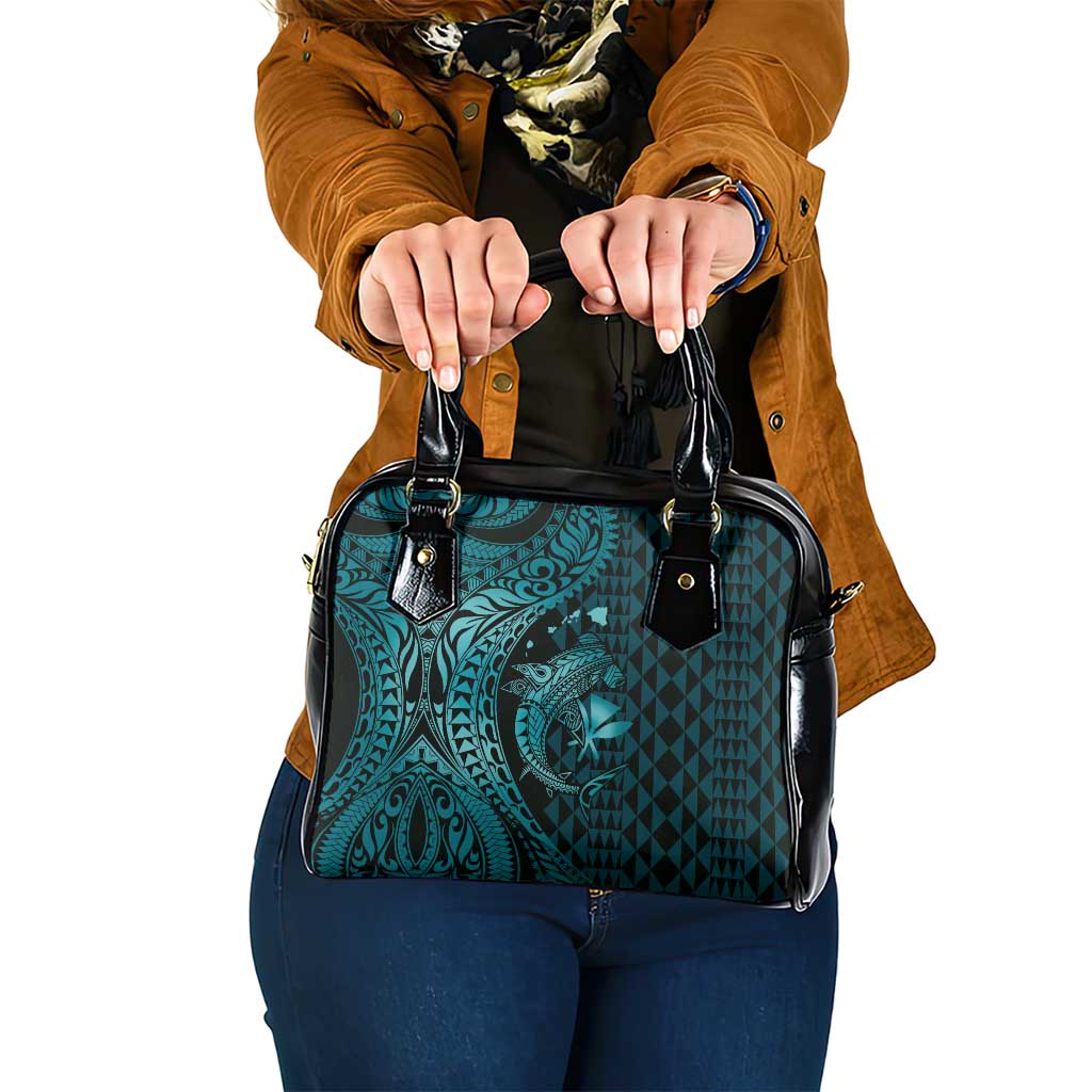 Aloha Hawaii Hammerhead Shark Shoulder Handbag Turquoise Kakau and Polynesian Tattoo LT03 One Size Turquoise - Polynesian Pride