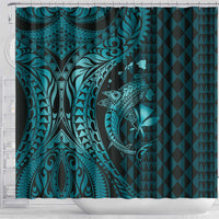 Aloha Hawaii Hammerhead Shark Shower Curtain Turquoise Kakau and Polynesian Tattoo LT03