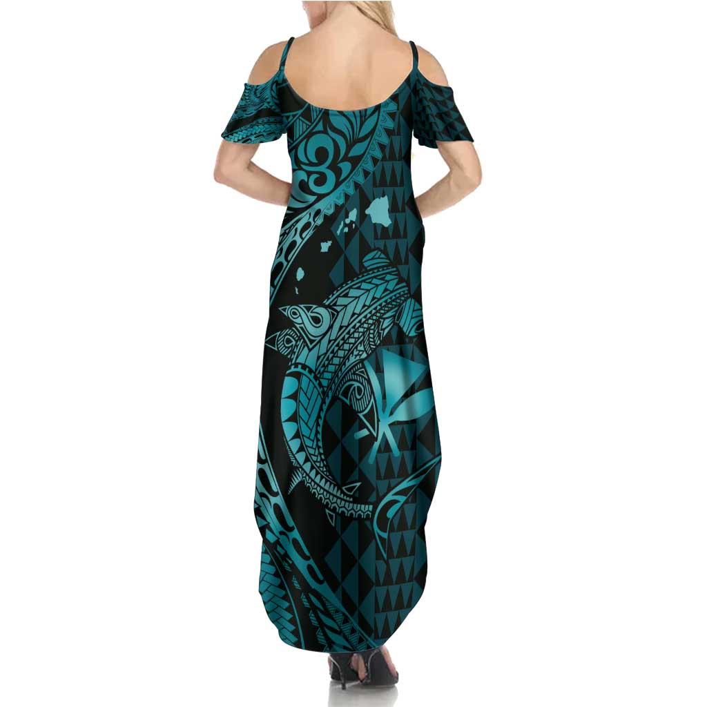 hawaii summer dresses Hawaiian Dress Smocked Top Neck with Tea Length crafted from a Rayon Material Aloha Hawaii Hammerhead Shark Summer