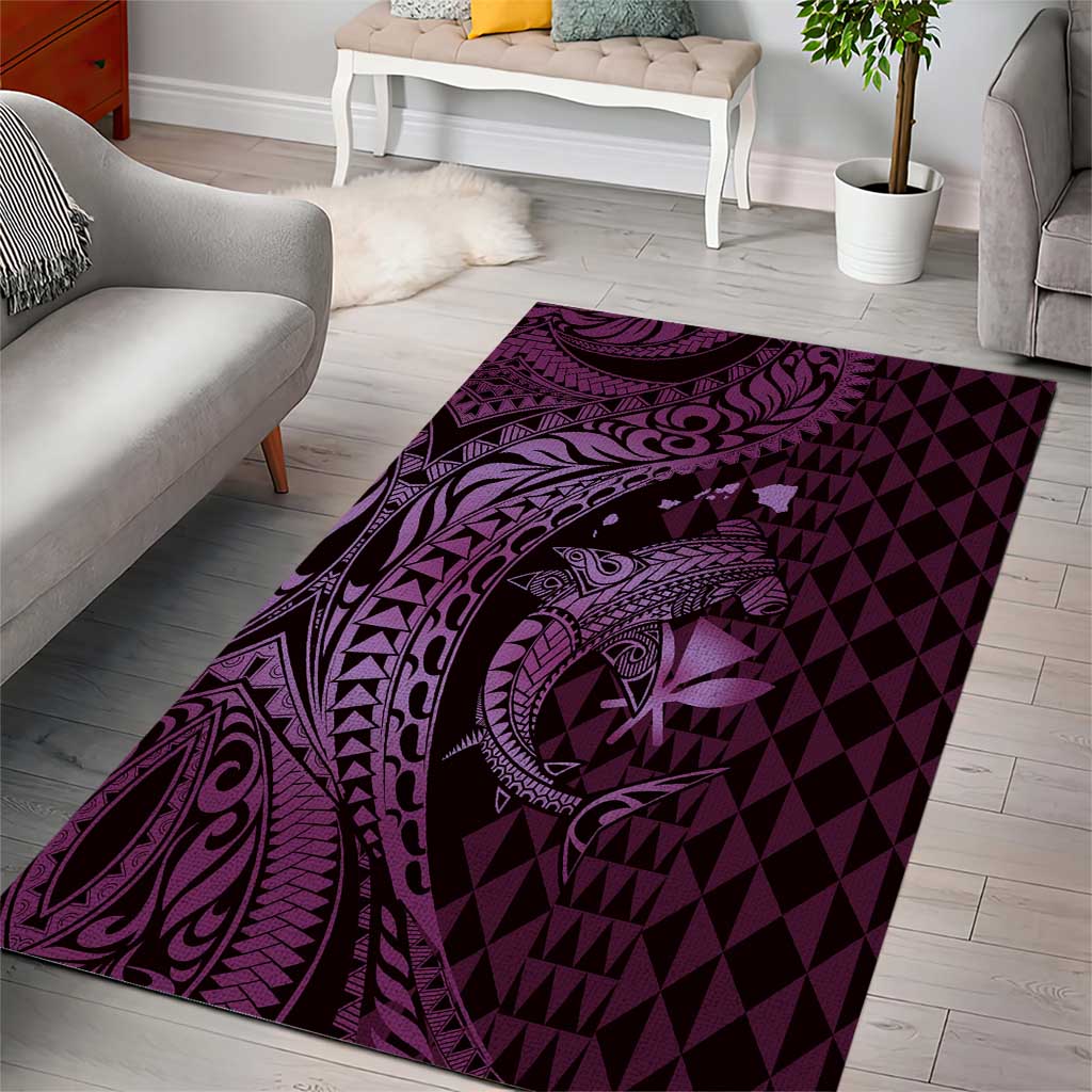 Aloha Hawaii Hammerhead Shark Area Rug Purple Kakau and Polynesian Tattoo LT03